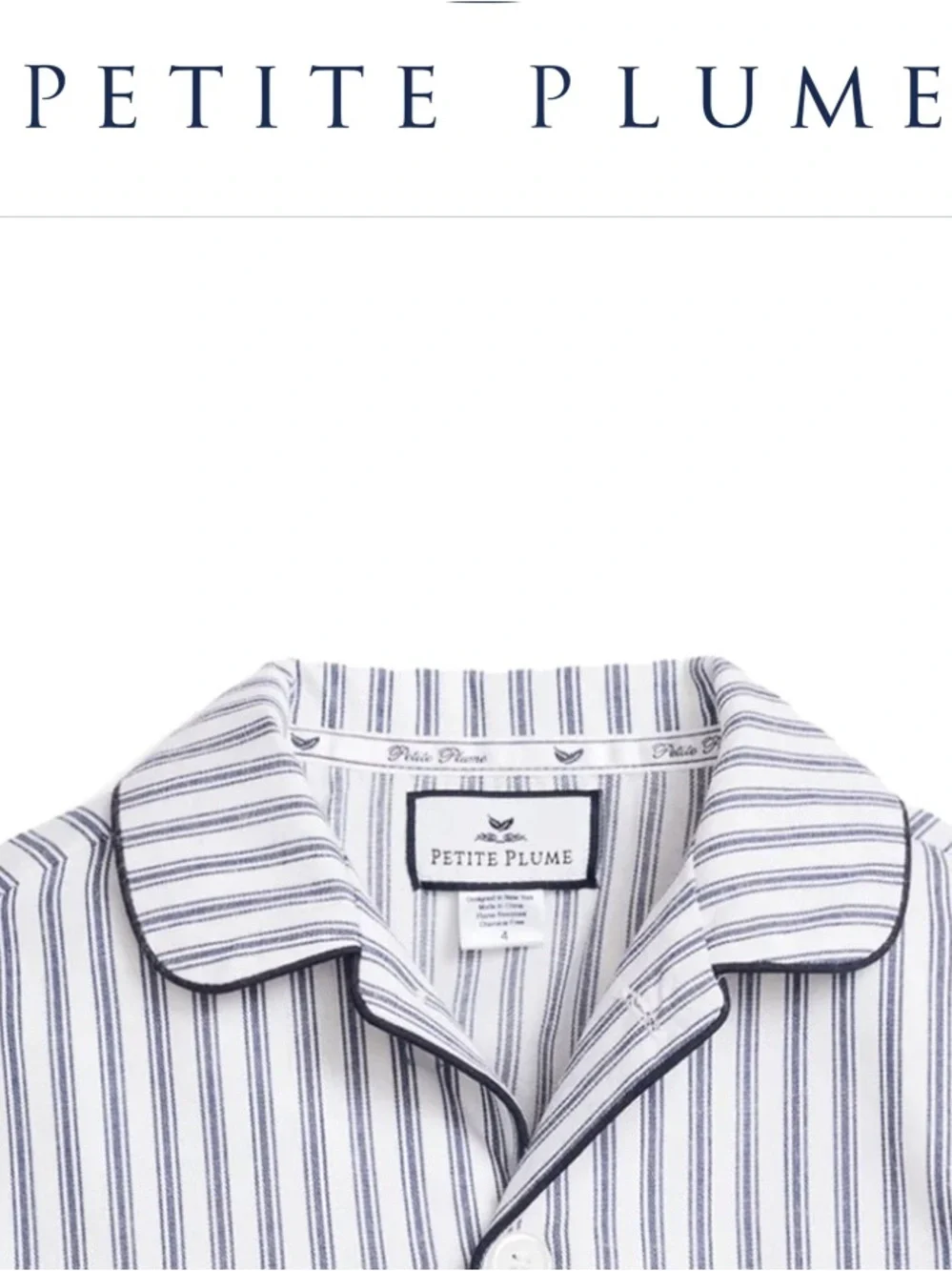 Kid's Twill Pajama Set in Navy French Ticking